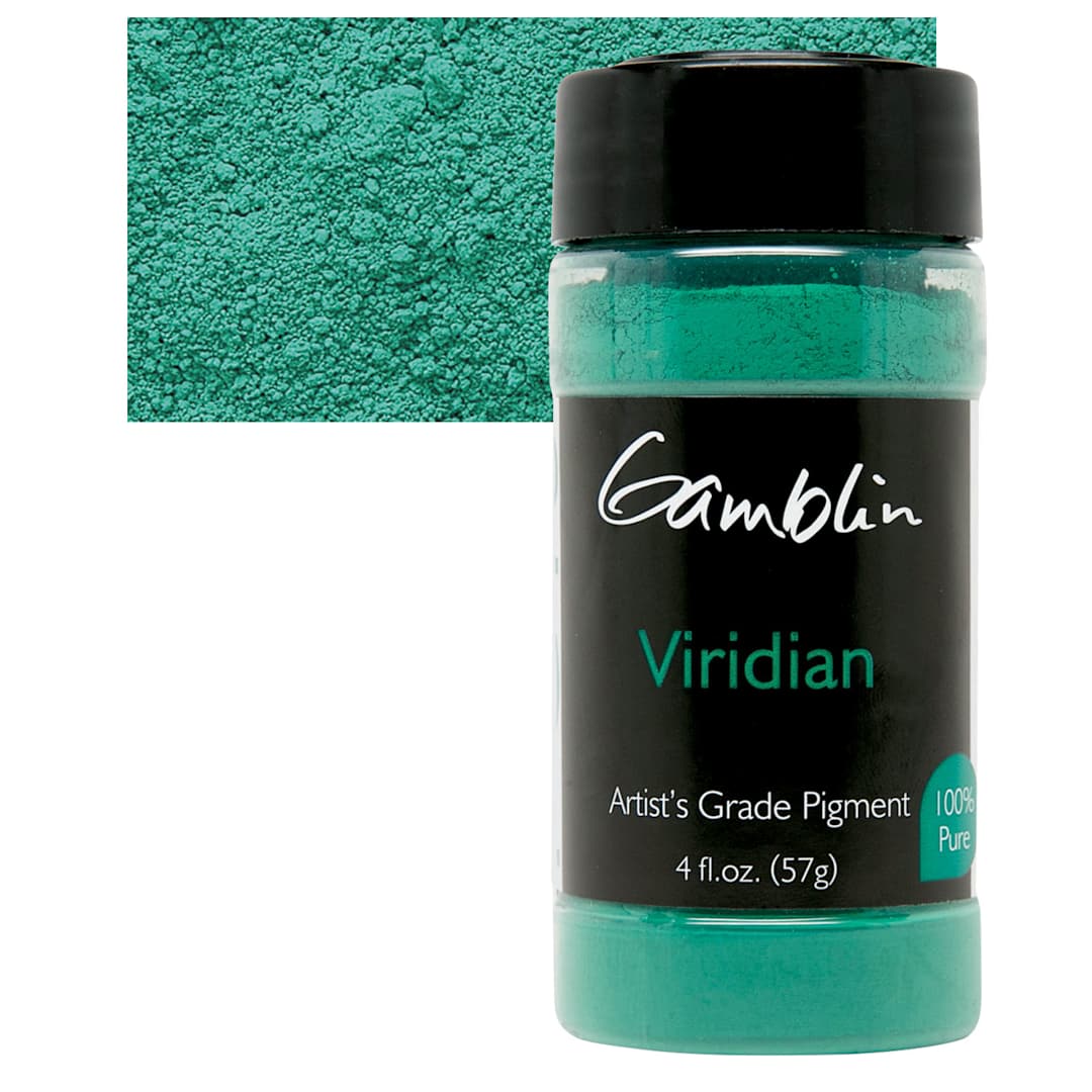 Open in modal - Gamblin Artist's Grade Pigment - Viridian, 4 oz bottle and swatch