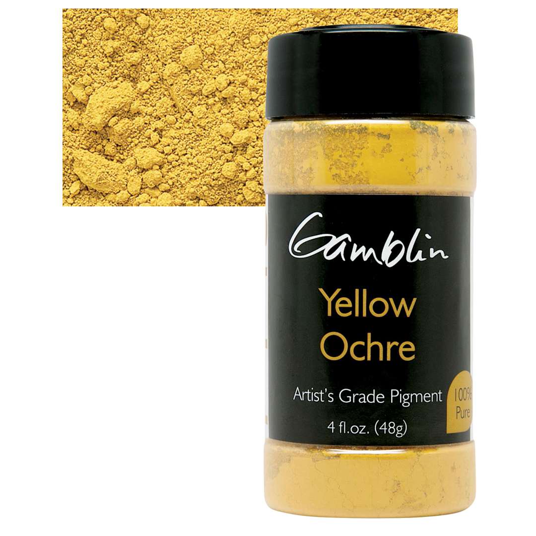 Open in modal - Gamblin Artist's Grade Pigment - Yellow Ochre, 4 oz bottle and swatch