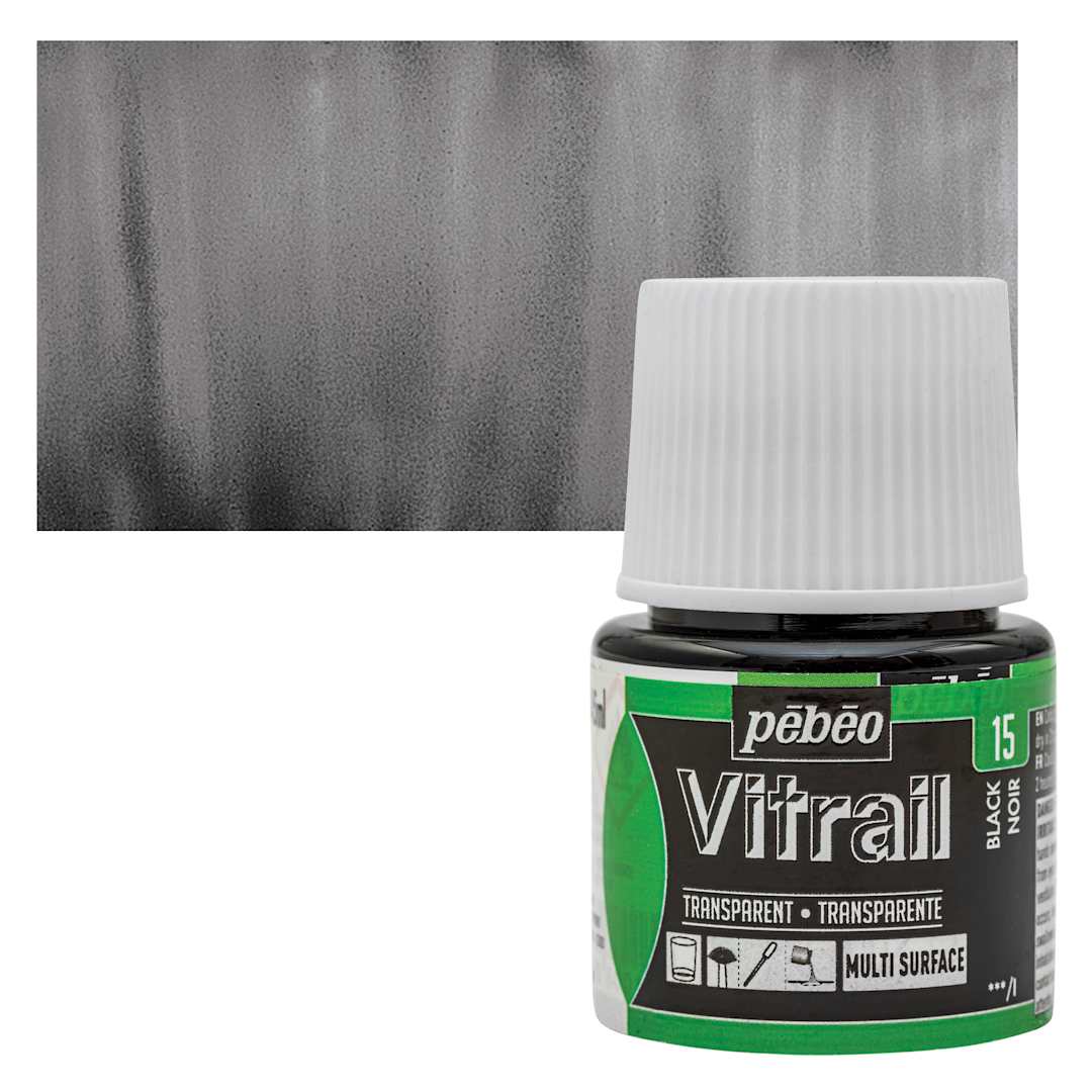 Open in modal - Pebeo Vitrail Paint - Black, 45 ml bottle and swatch