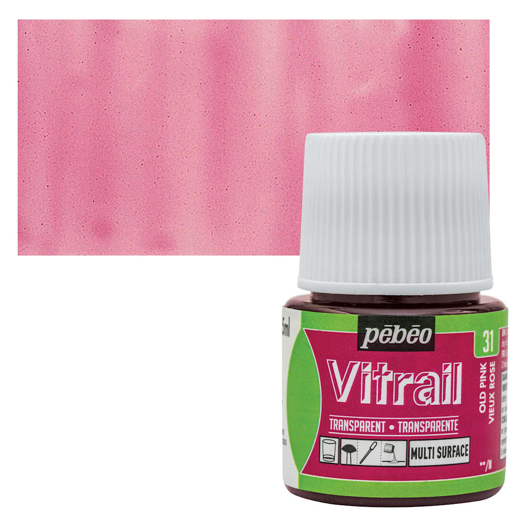 Open in modal - Pebeo Vitrail Paint - Old Pink, 45 ml bottle and swatch