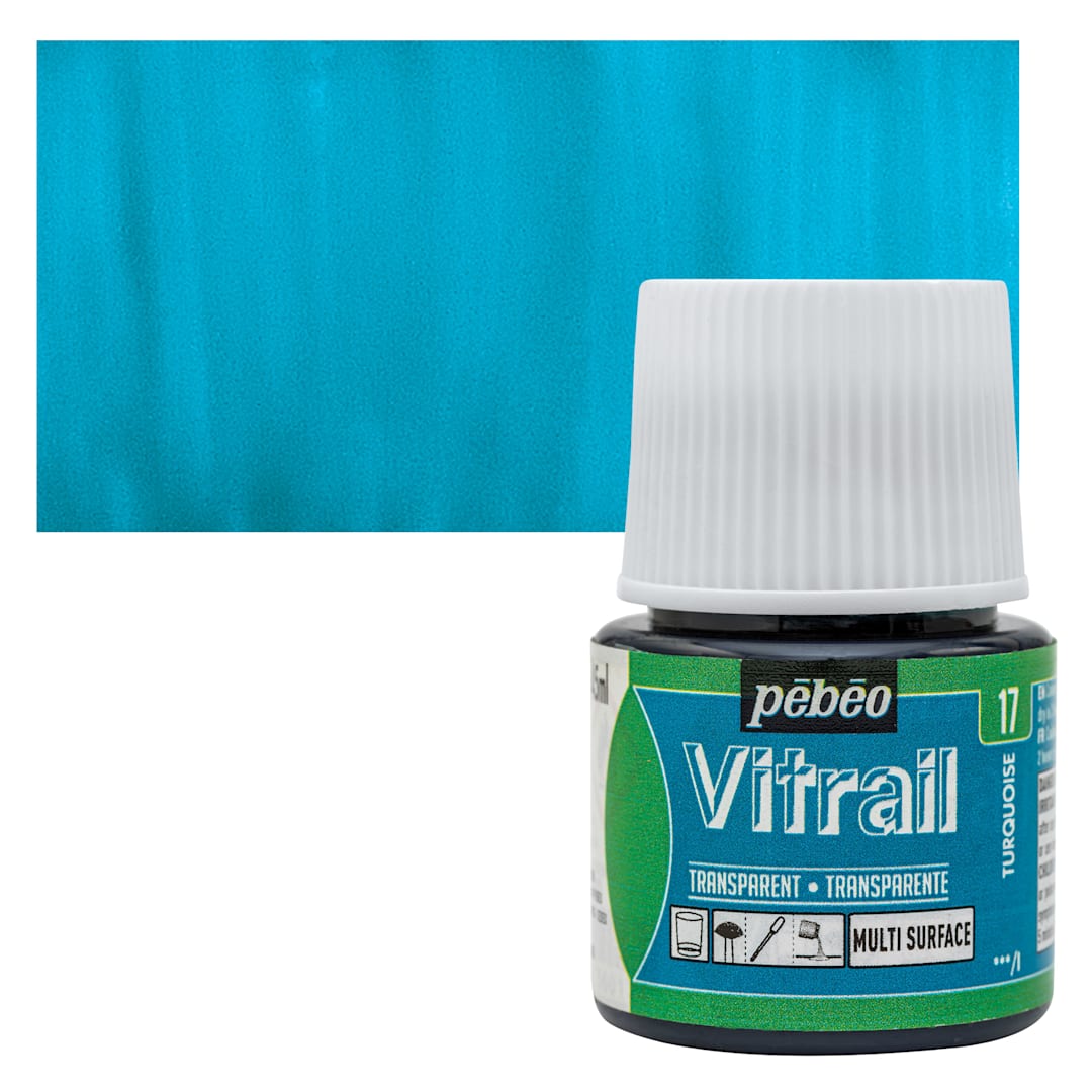 Open in modal - Pebeo Vitrail Paint - Turquoise Blue, 45 ml bottle and swatch