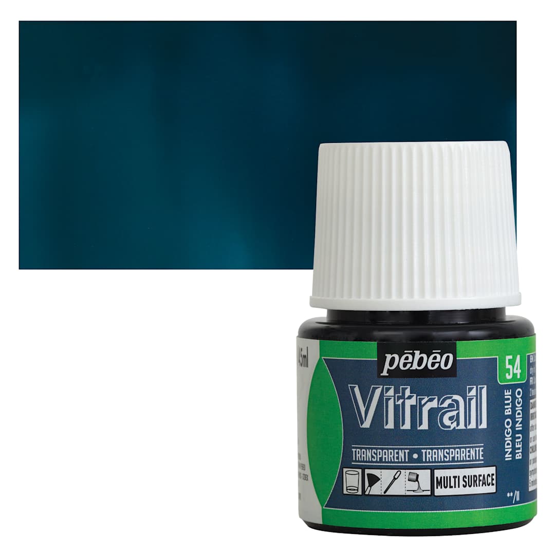 Open in modal - Pebeo Vitrail Paint - Indigo Blue, 45 ml bottle and swatch