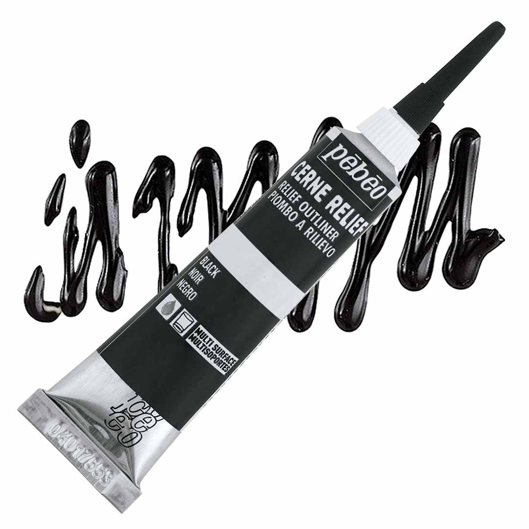 Open in modal - Pebeo Vitrail Paint Outliner - Black Outliner, 20 ml tube and swatch