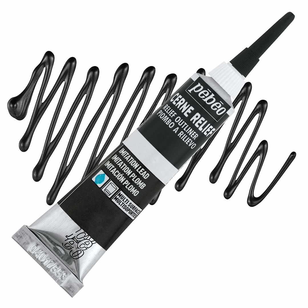 Open in modal - Pebeo Vitrail Paint Outliner - Imitation Lead Outliner, 20 ml tube and swatch