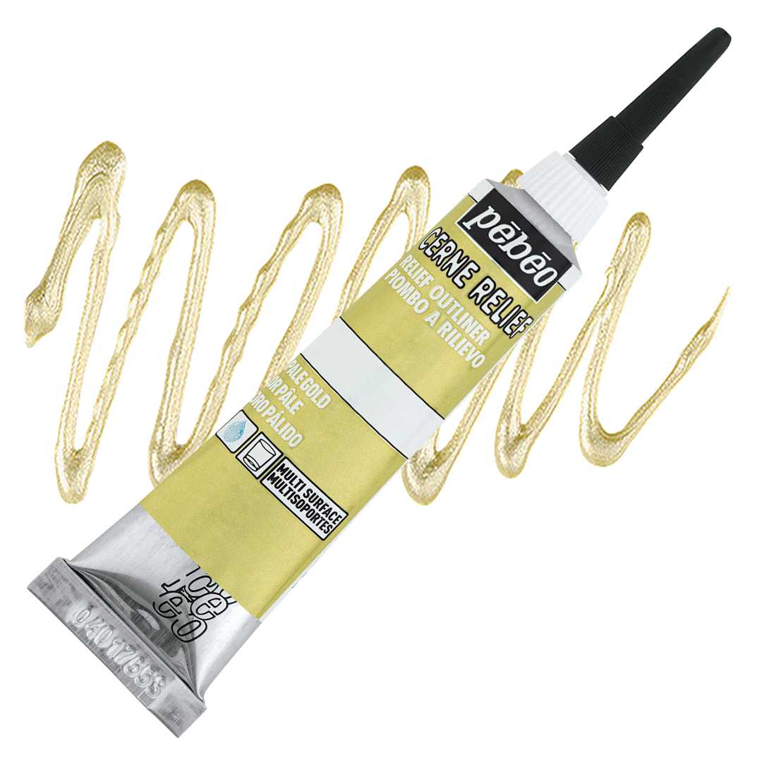 Open in modal - Pebeo Vitrail Paint Outliner - Pale Gold Outliner, 20 ml tube and swatch