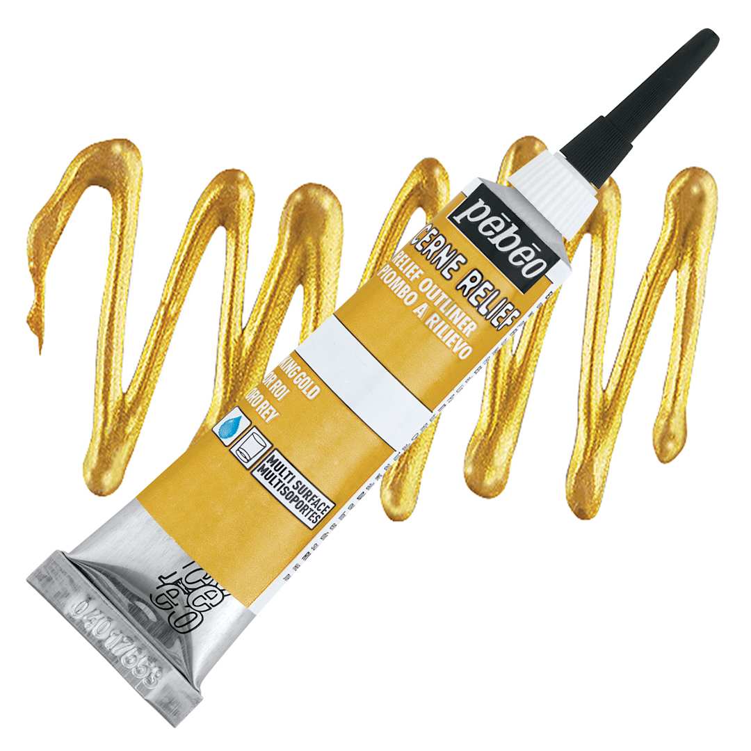 Open in modal - Pebeo Vitrail Paint Outliner - King Gold Outliner, 20 ml tube and swatch