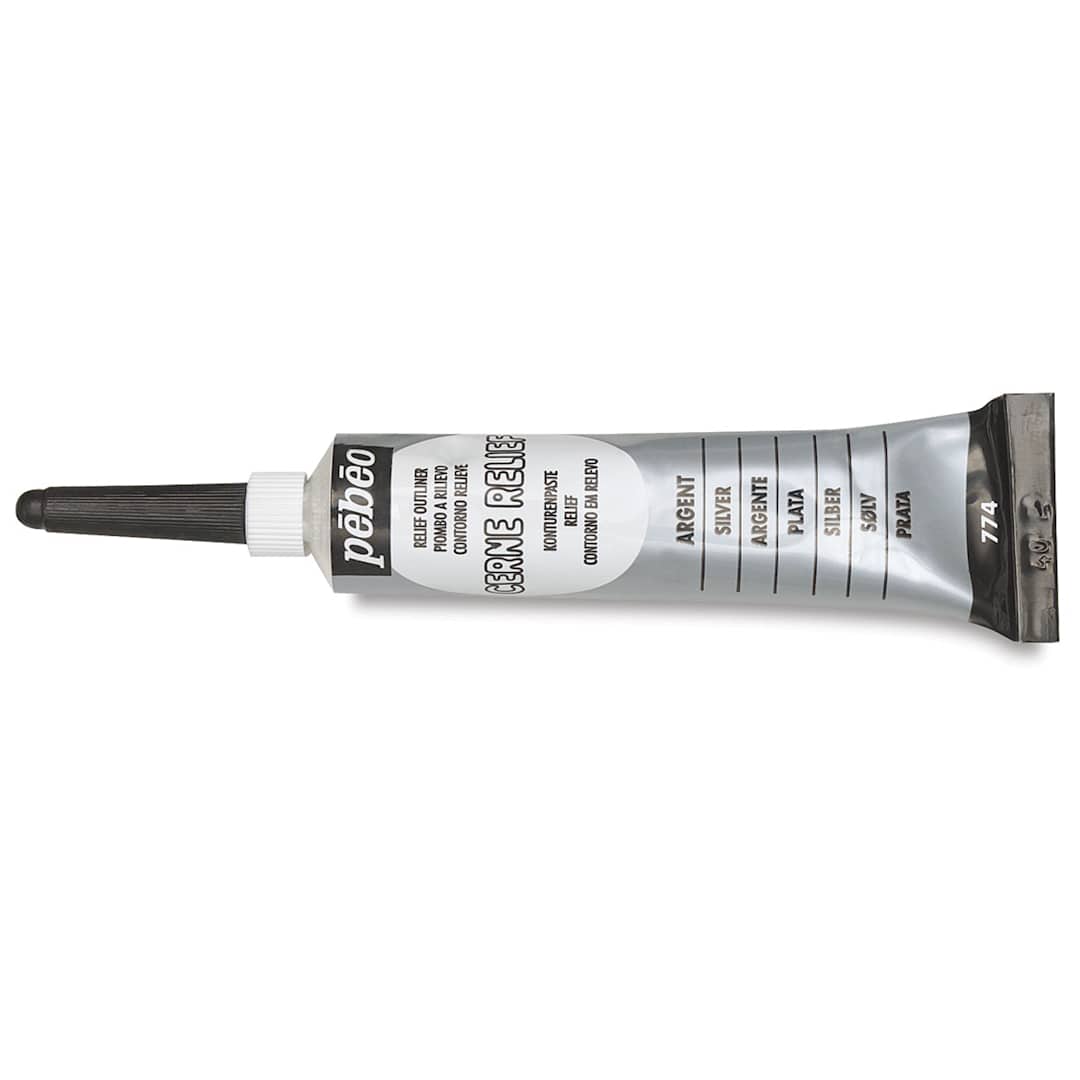 Open in modal - Pebeo Vitrail Cerne Relief Outliners - Silver tube shown horizontally