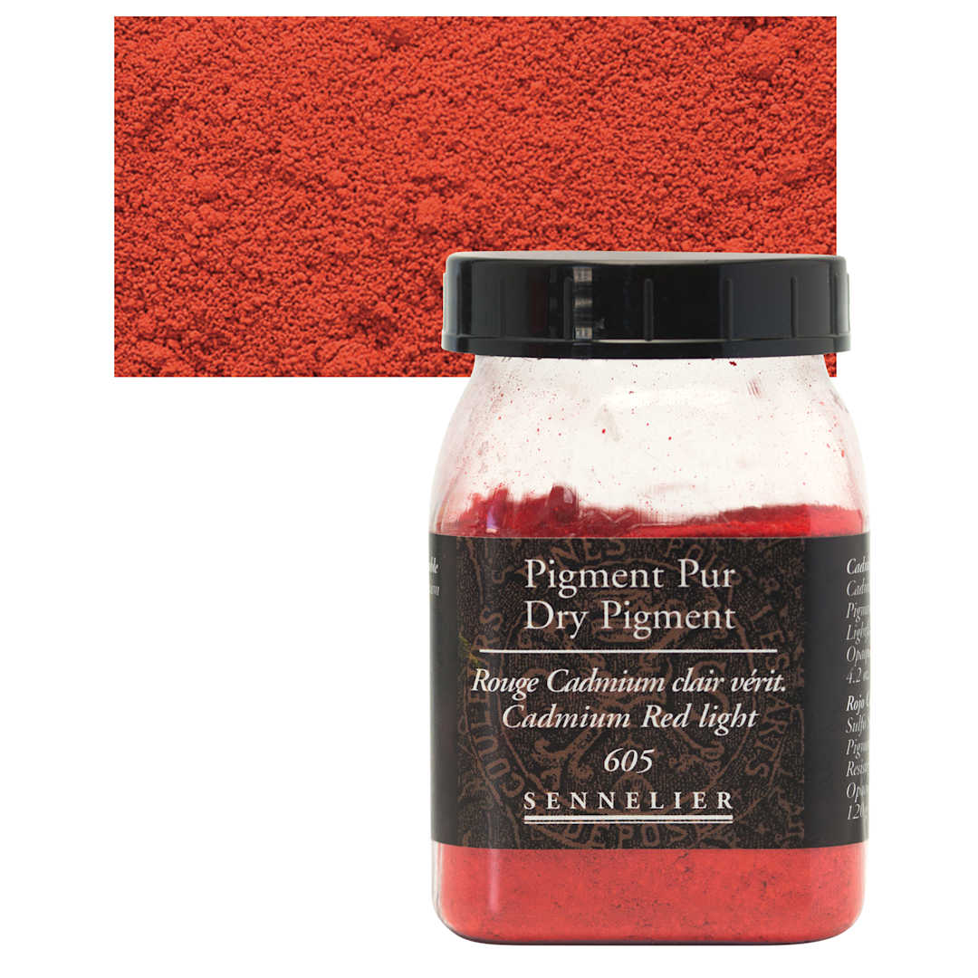 Open in modal - Sennelier Dry Pigment - Cadmium Red Light, 120 g jar and swatch