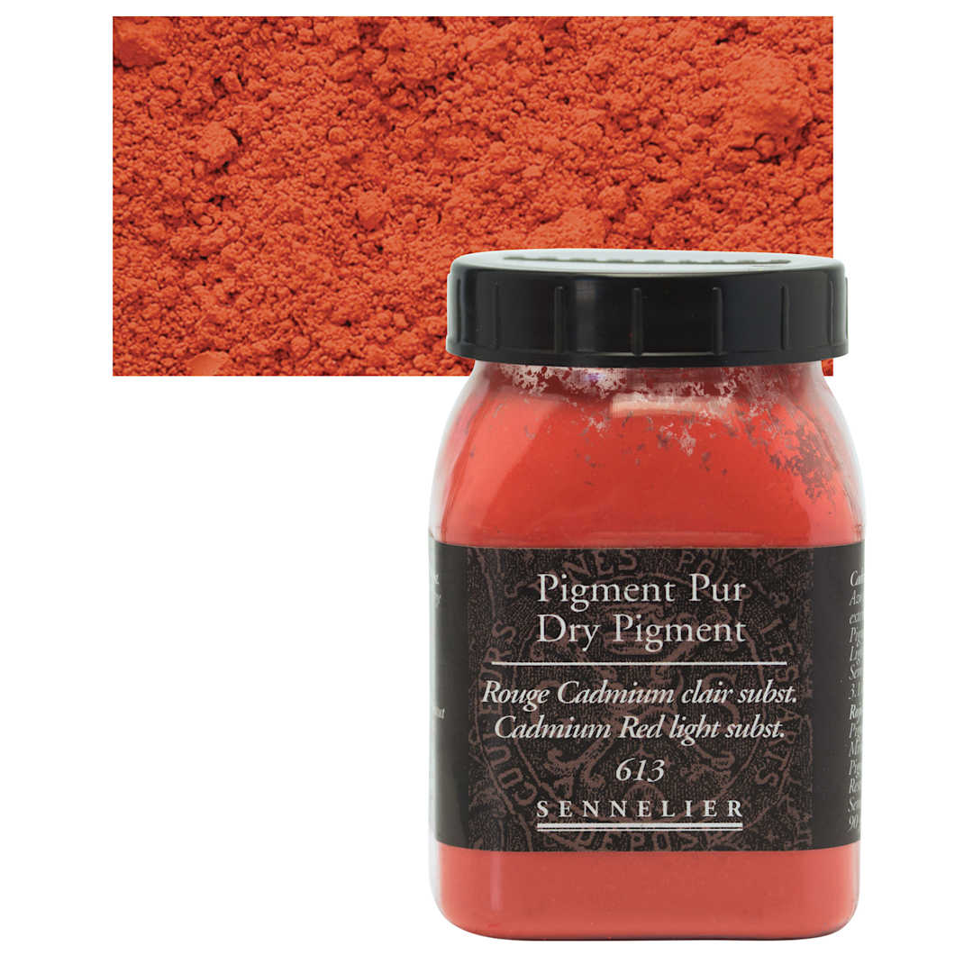 Open in modal - Sennelier Dry Pigment - Cadmium Red Light Hue, 90 g jar and swatch