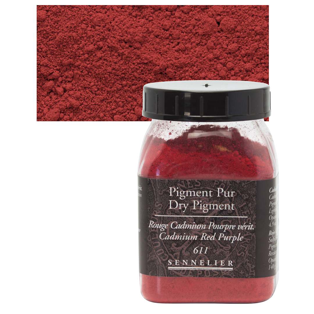 Open in modal - Sennelier Dry Pigment - Cadmium Red Purple, 140 g jar and swatch