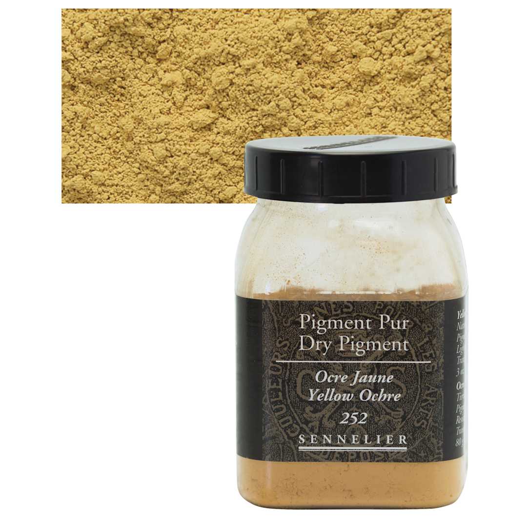 Open in modal - Sennelier Dry Pigment - Yellow Ochre, 80 g jar and swatch