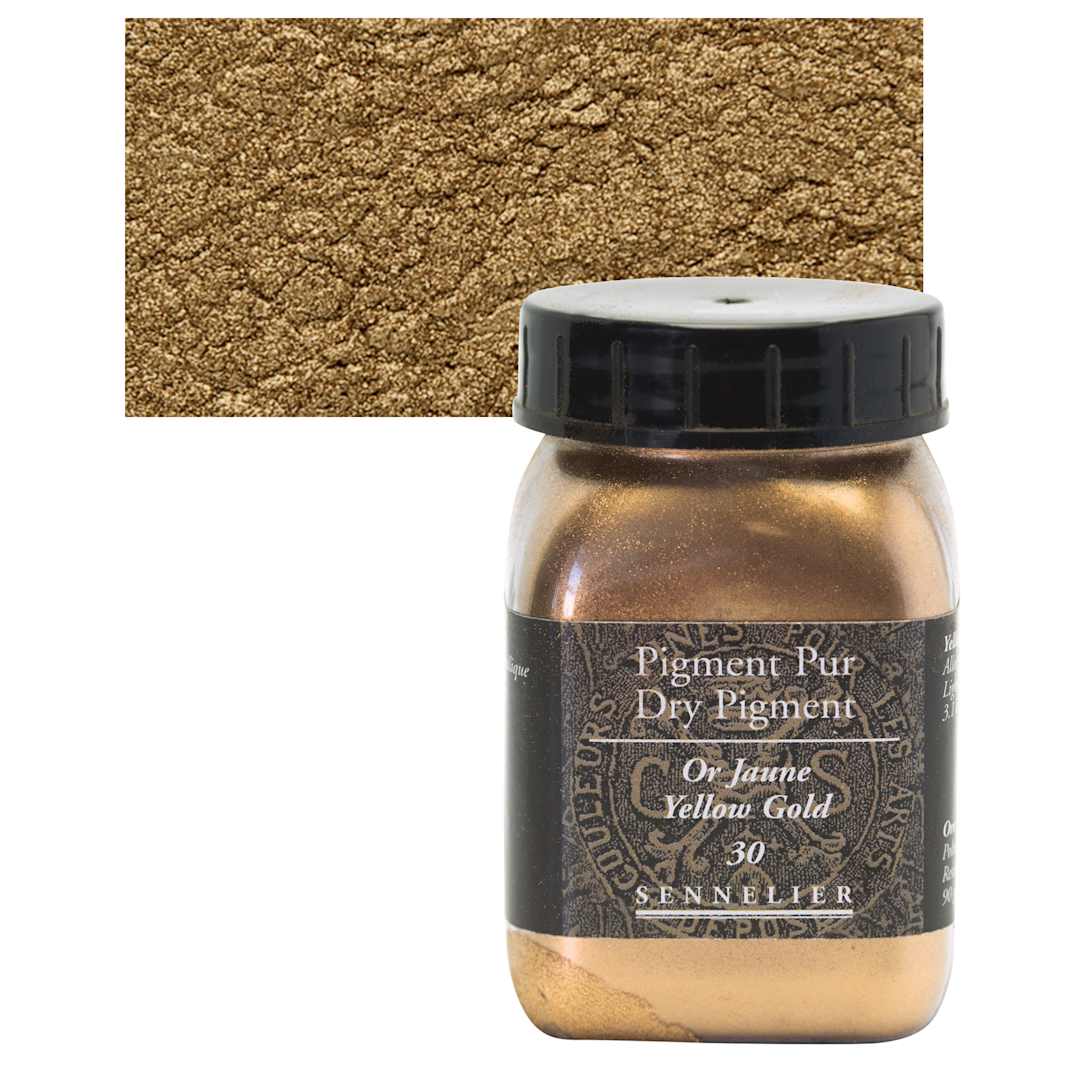 Open in modal - Sennelier Dry Pigment - Yellow Gold, 90 g jar and swatch