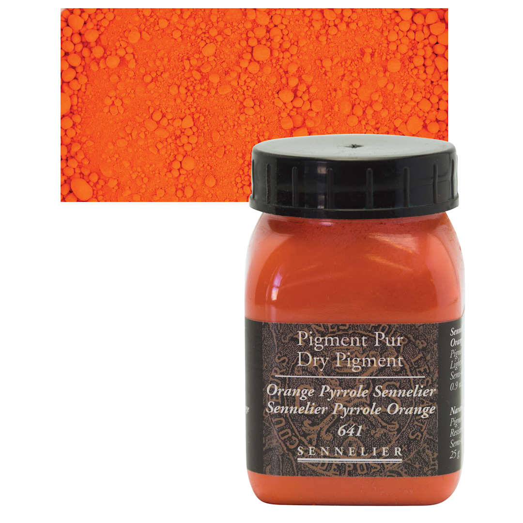Open in modal - Sennelier Dry Pigment - Pyrrole Orange, 25 g jar and swatch