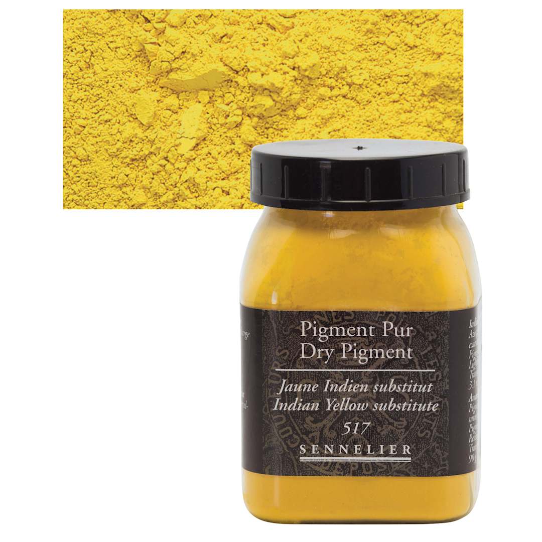 Open in modal - Sennelier Dry Pigment - Indian Yellow Hue, 90 g jar and swatch