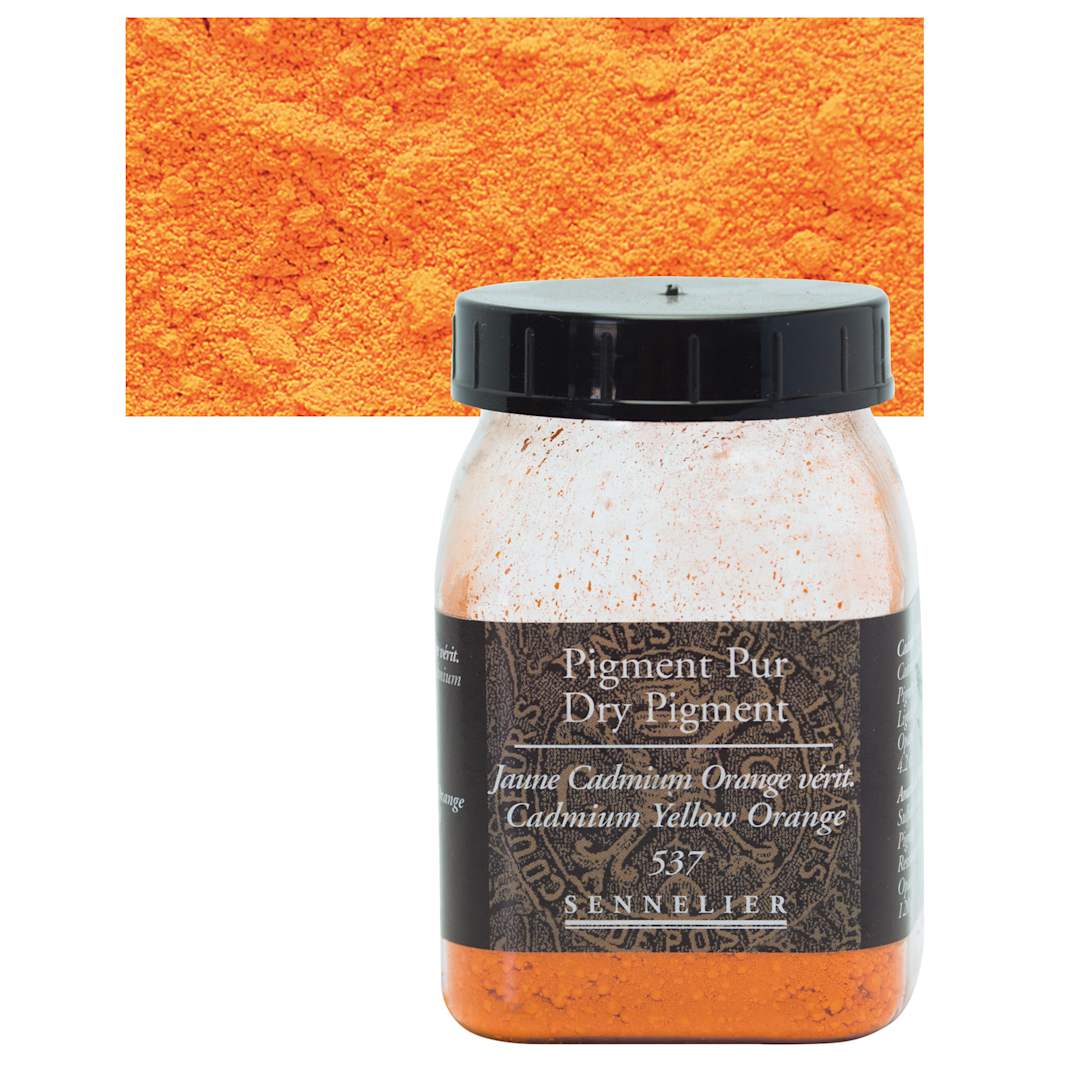 Open in modal - Sennelier Dry Pigment - Cadmium Yellow Orange, 120 g jar and swatch