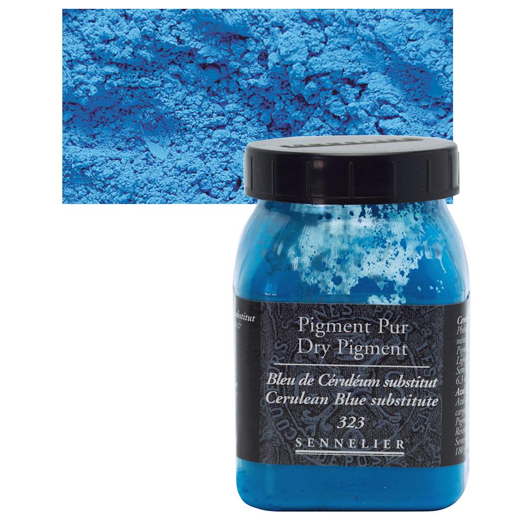 Open in modal - Sennelier Dry Pigment - Cerulean Blue Hue, 180 g jar and swatch