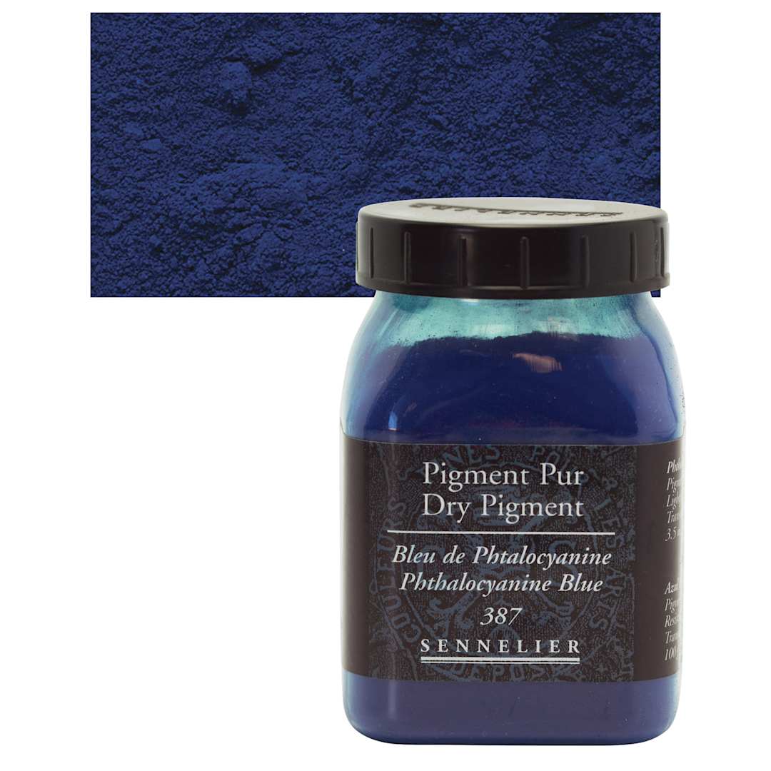 Open in modal - Sennelier Dry Pigment - Phthalo Blue, 100 g jar and swatch