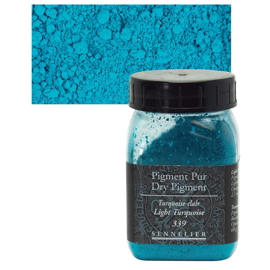Open in modal - Sennelier Dry Pigment - Light Turquoise, 60 g jar and swatch