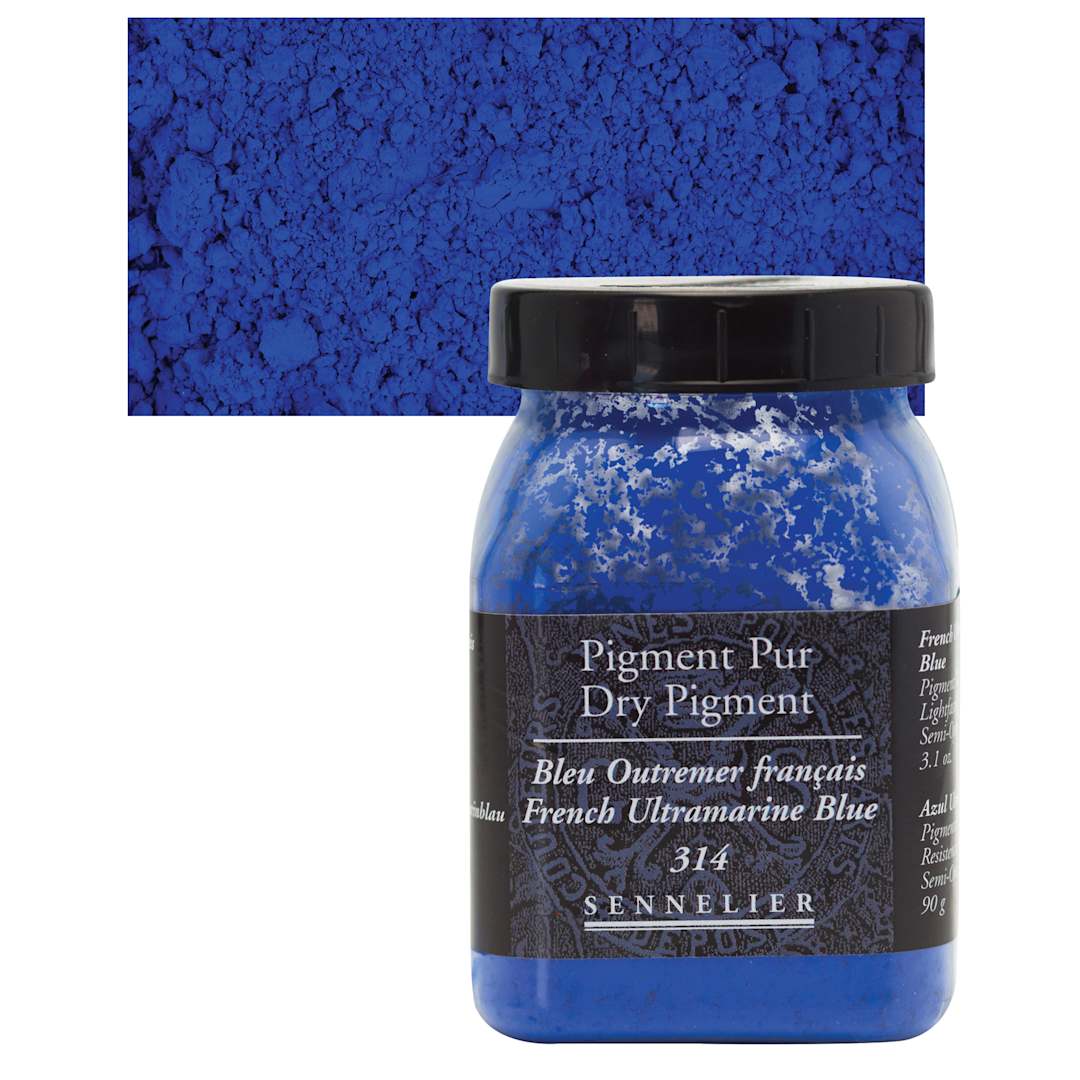 Open in modal - Sennelier Dry Pigment - French Ultramarine Blue, 90 g jar and swatch