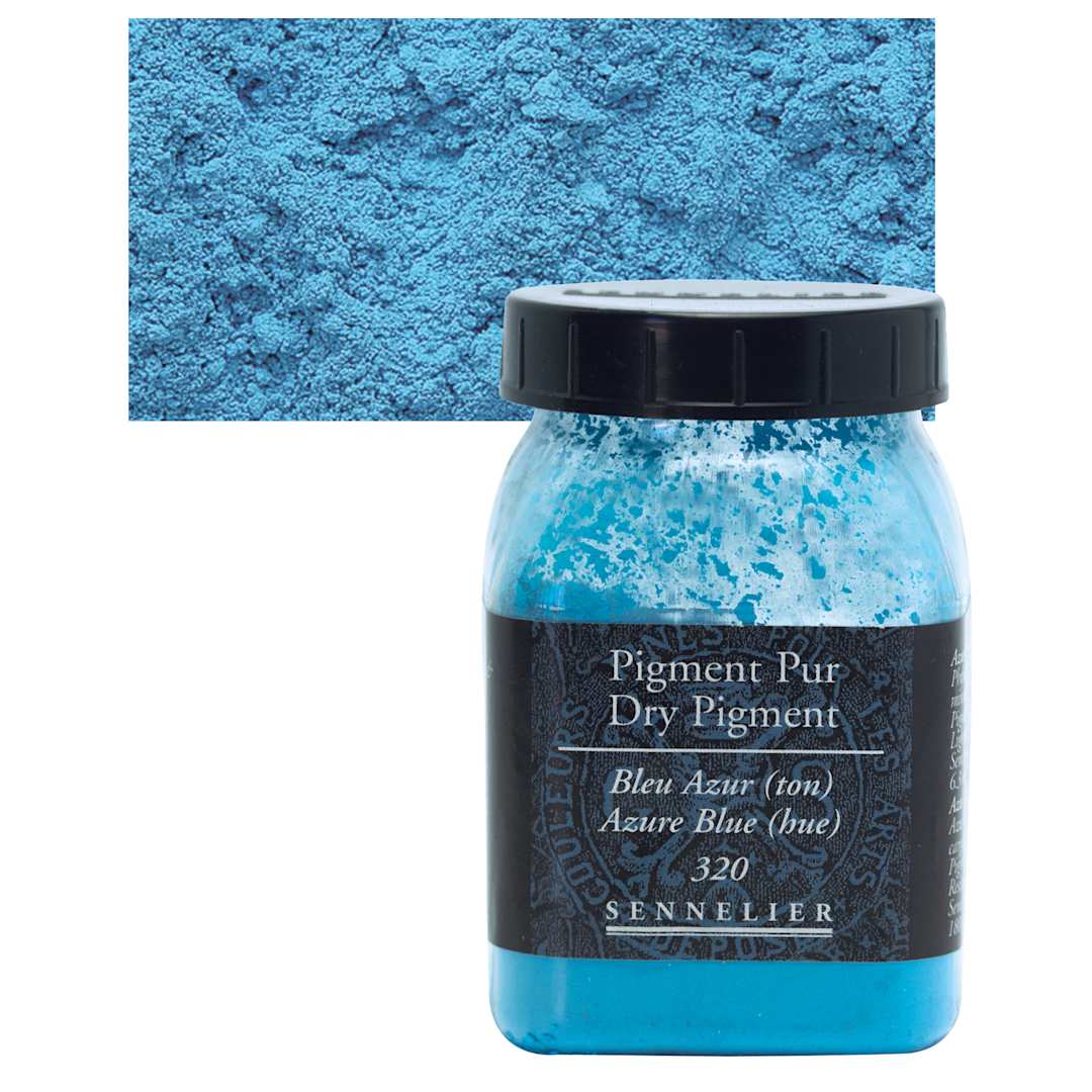 Open in modal - Sennelier Dry Pigment - Azure Blue Hue, 180 g jar and swatch