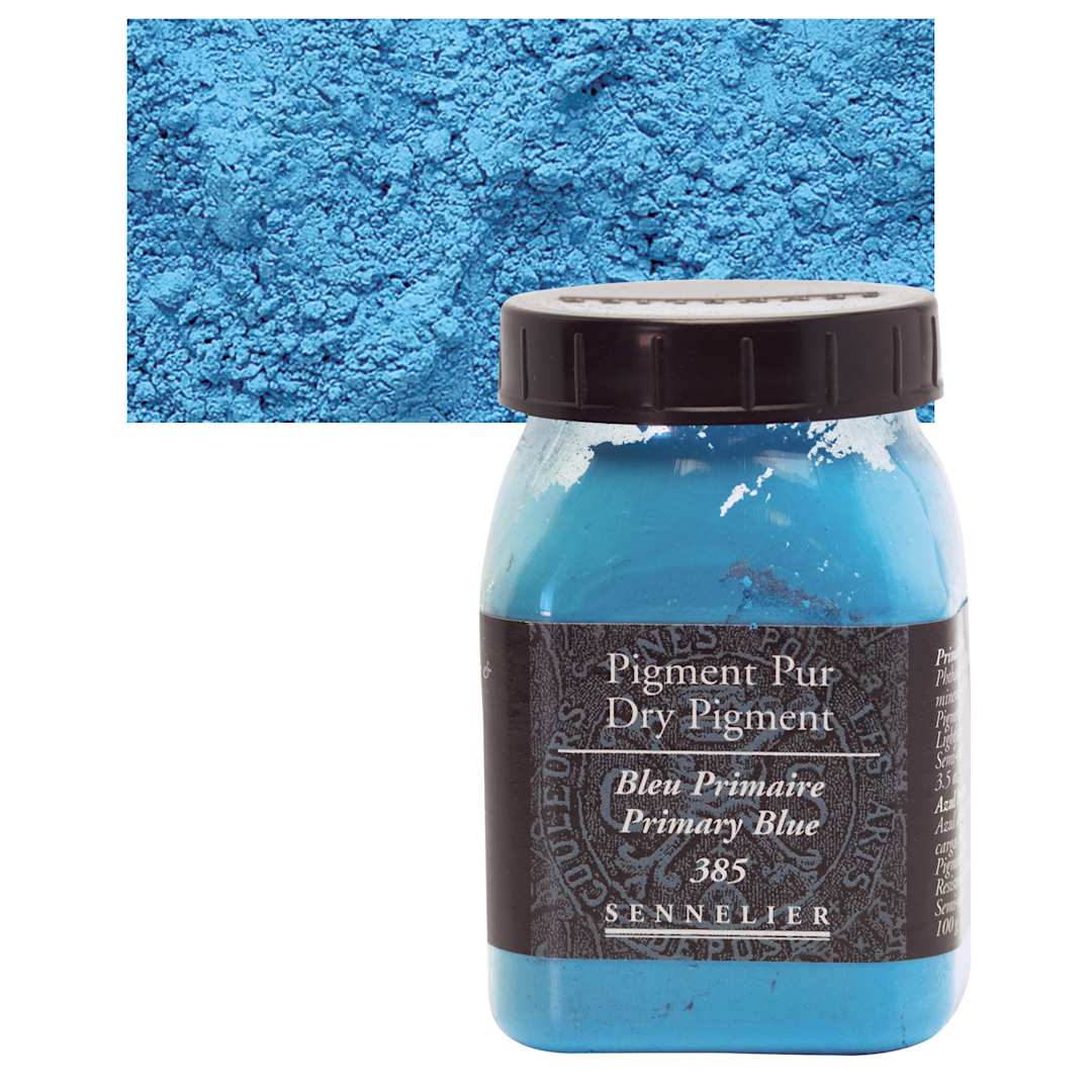 Open in modal - Sennelier Dry Pigment - Primary Blue, 100 g jar and swatch