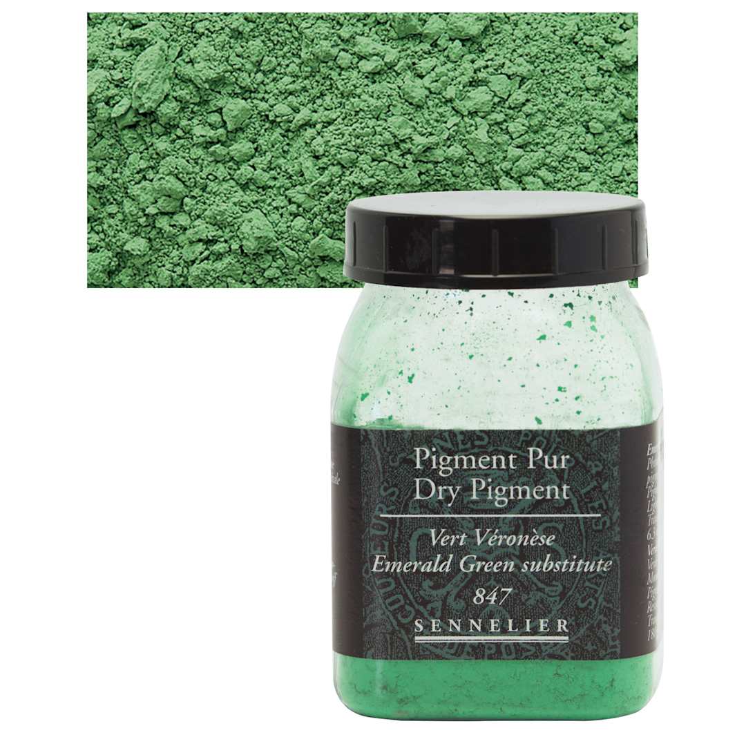Open in modal - Sennelier Dry Pigment - Emerald Green Hue, 80 g jar and swatch