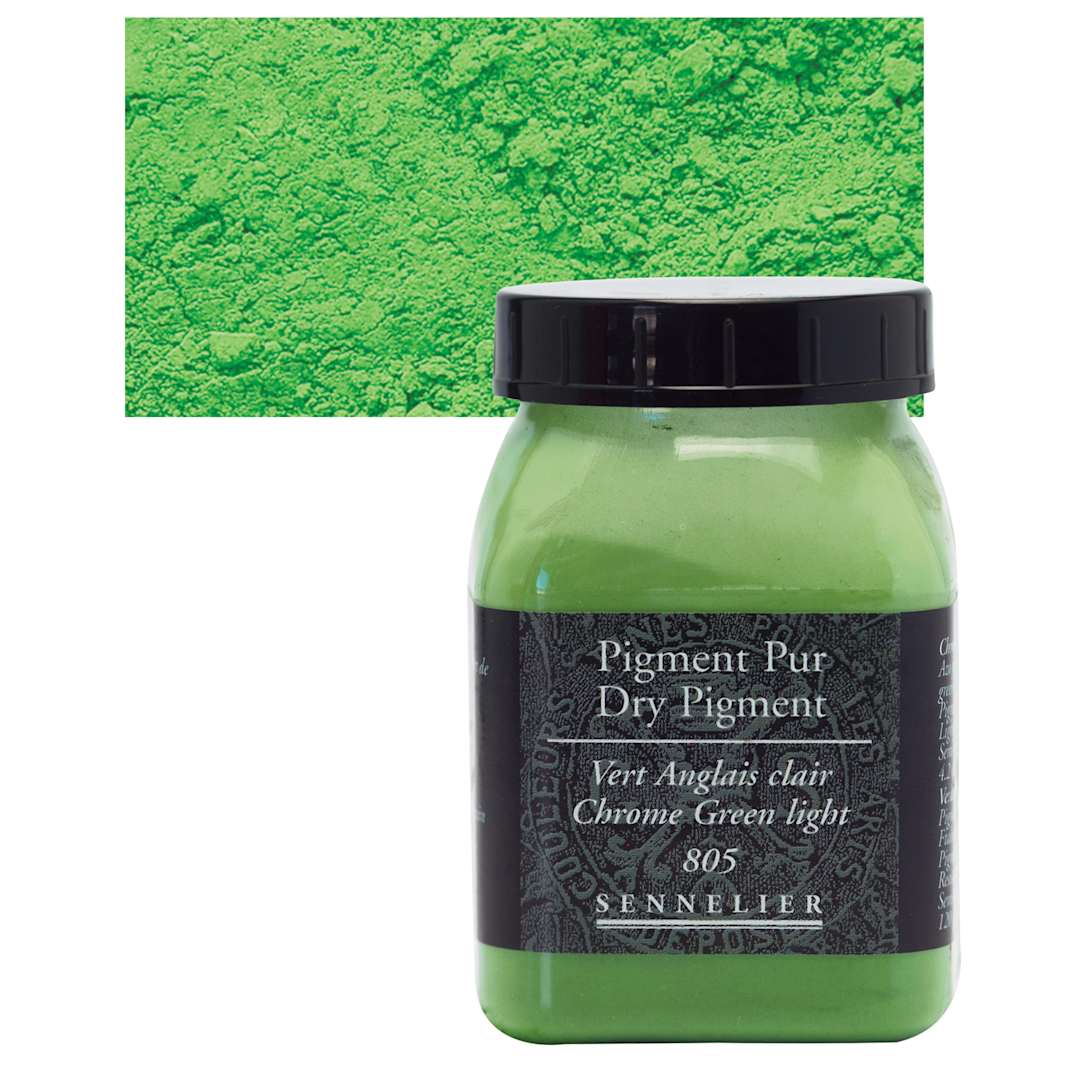 Open in modal - Sennelier Dry Pigment - Chrome Green Light, 120 g jar and swatch