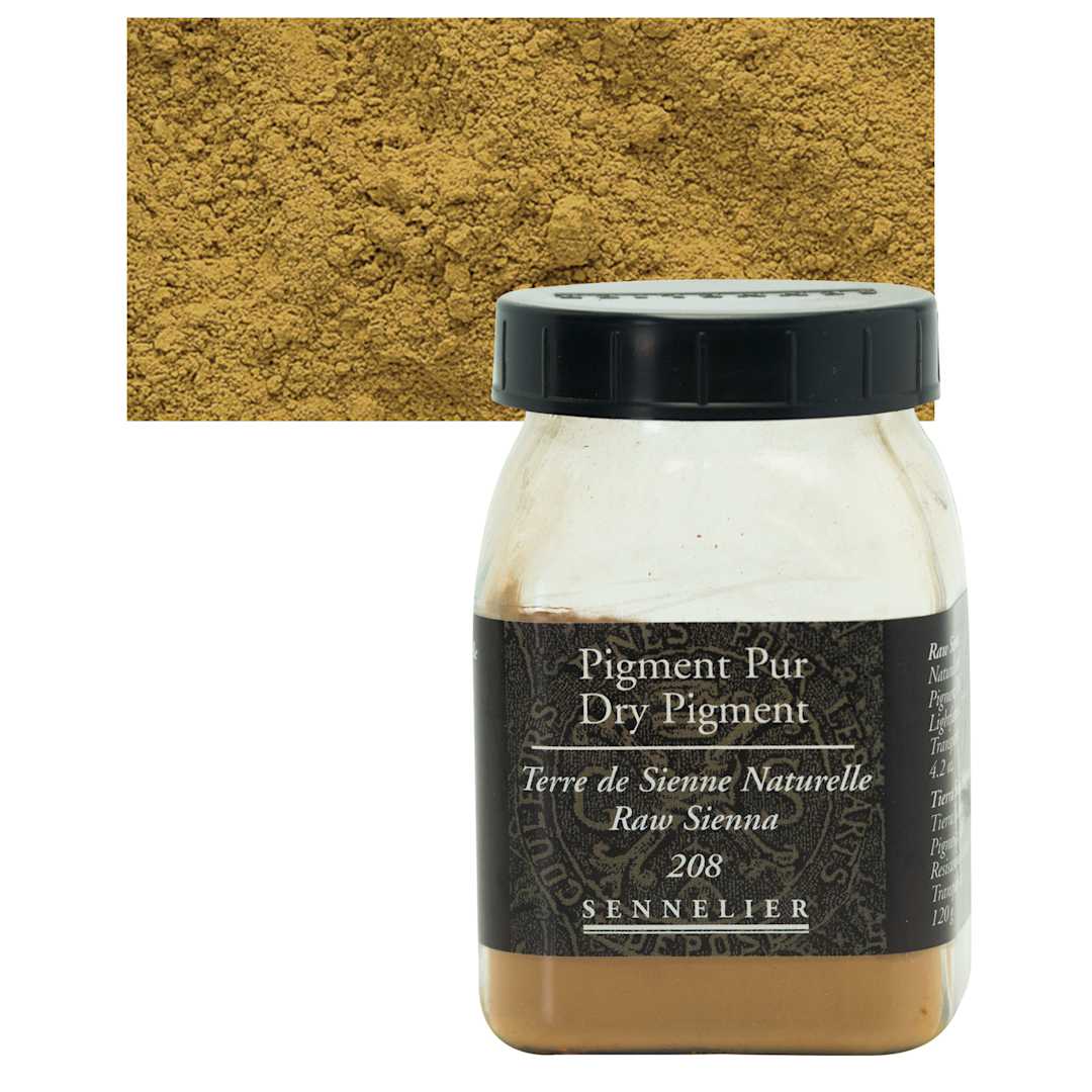 Open in modal - Sennelier Dry Pigment - Raw Sienna, 120 g jar and swatch