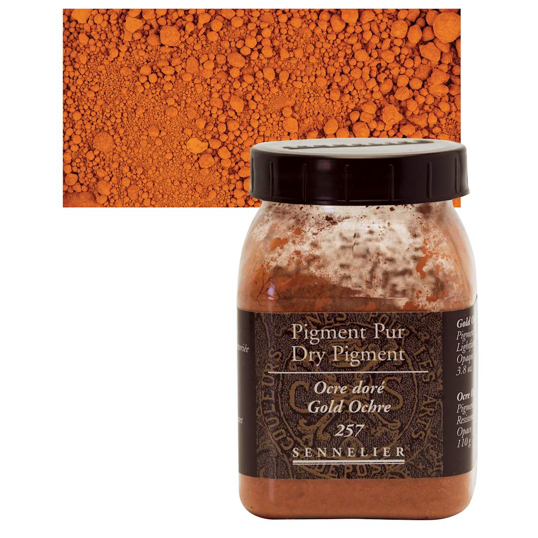 Open in modal - Sennelier Dry Pigment - Gold Ochre, 110 g jar and swatch