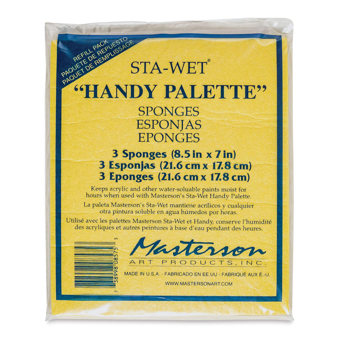 Open in modal - Masterson Sta-Wet Handy Palette - Sponge Refill, Pkg of 3, front of the packaging