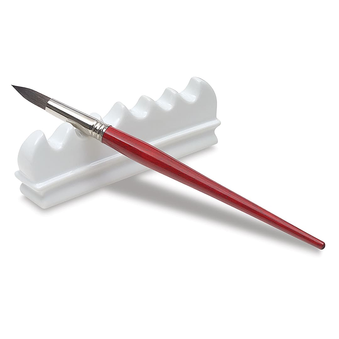 Open in modal - Richeson Porcelain Brush Holder - Angled view of Brush holder with one resting brush