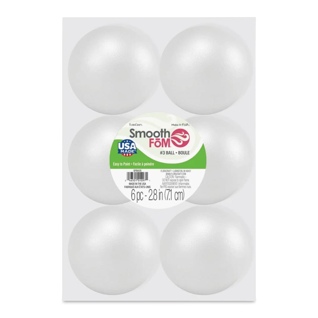 Open in modal - FloraCraft SmoothFoM Foam - Ball, Pkg of 6, 3" Dia front of packaging