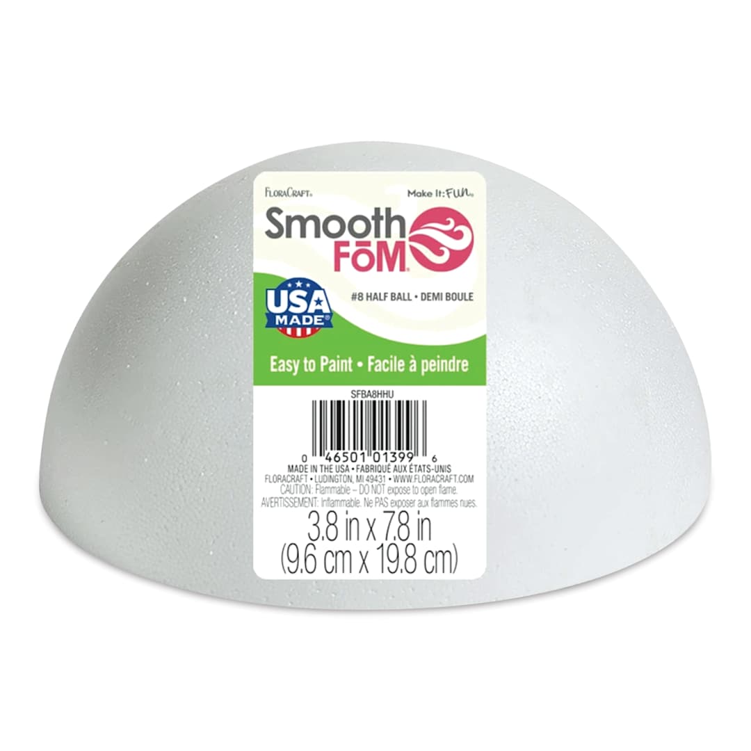 Open in modal - FloraCraft SmoothFoM Foam - Half Ball, 8" Dia front of packaging