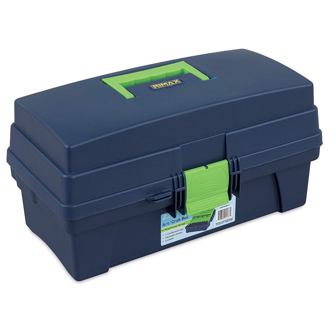 Open in modal - Artist Select Plastic Box - 8" x 7" x 14", Blue/Green Trim, 2 Tray, Closed