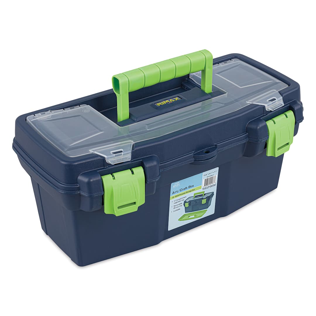 Open in modal - Artist Select Plastic Box - Blue/Green Trim, 16"L x 8"H x 7.25"W, at an angle
