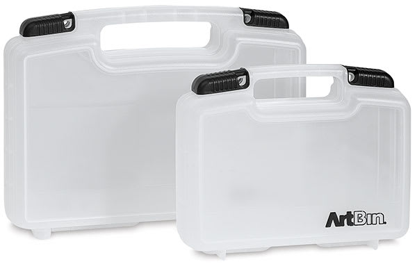 Open in modal - ArtBin Quick-View Carrying Case - 2 sizes of translucent cases shown upright, showing handles