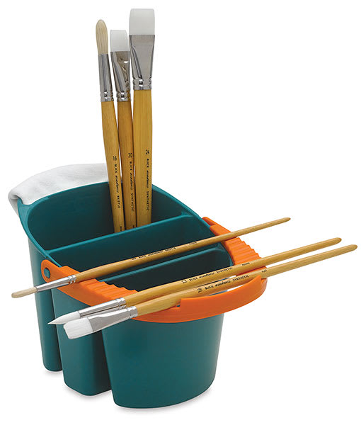 Open in modal - Mijello Water Bucket - Top view showing 3 compartments accessorized with Brushes, Cloth, not included