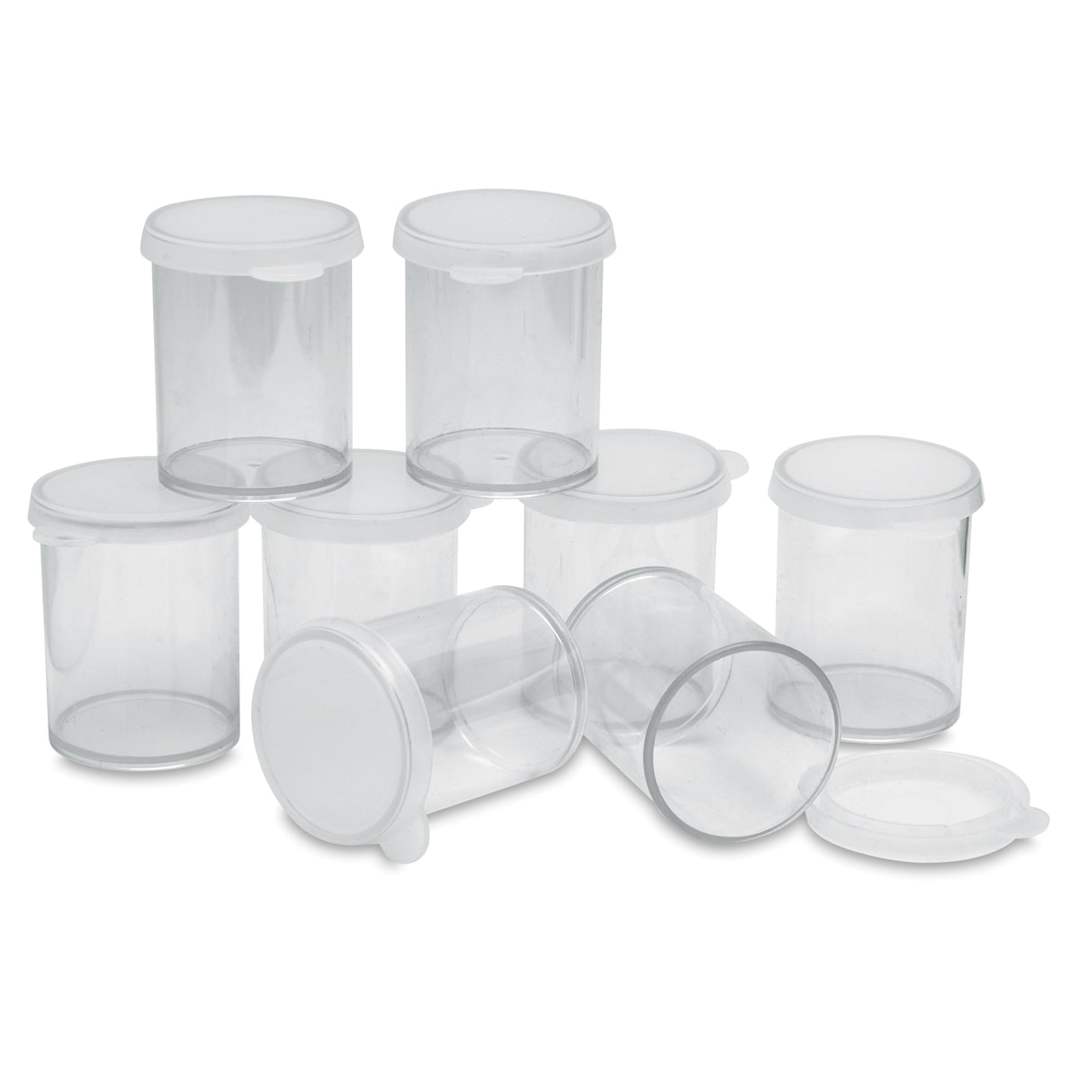 Open in modal - Richeson Clear Plastic Storage Containers - Components of Pack of 8 shown, one with lid off