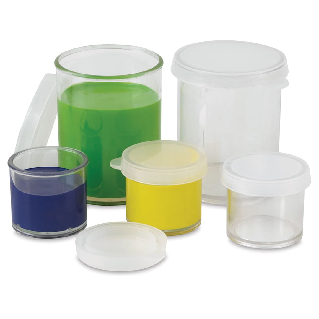 Open in modal - Richeson Clear Plastic Storage Containers - Several Containers shown, three with paint