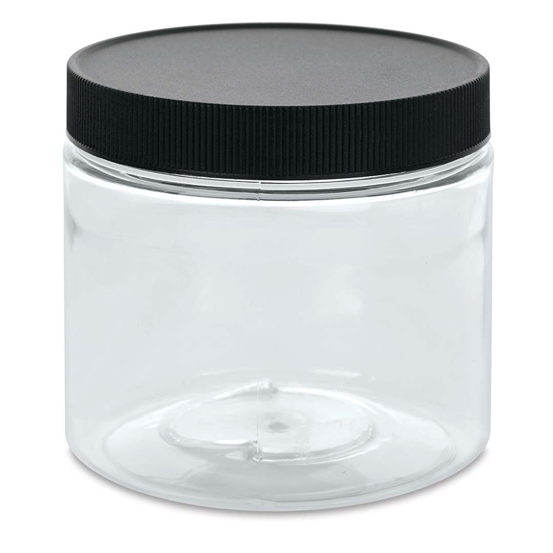 Open in modal - Utrecht Plastic Paint Jar and Lid - Front view of closed empty Jar