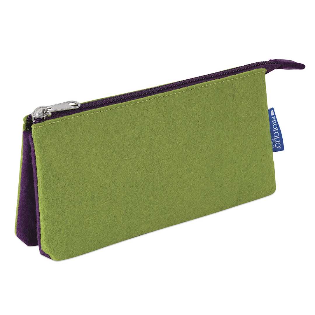 Open in modal - Itoya Profolio Midtown Pouches - Angled view of Green/Purple pouch