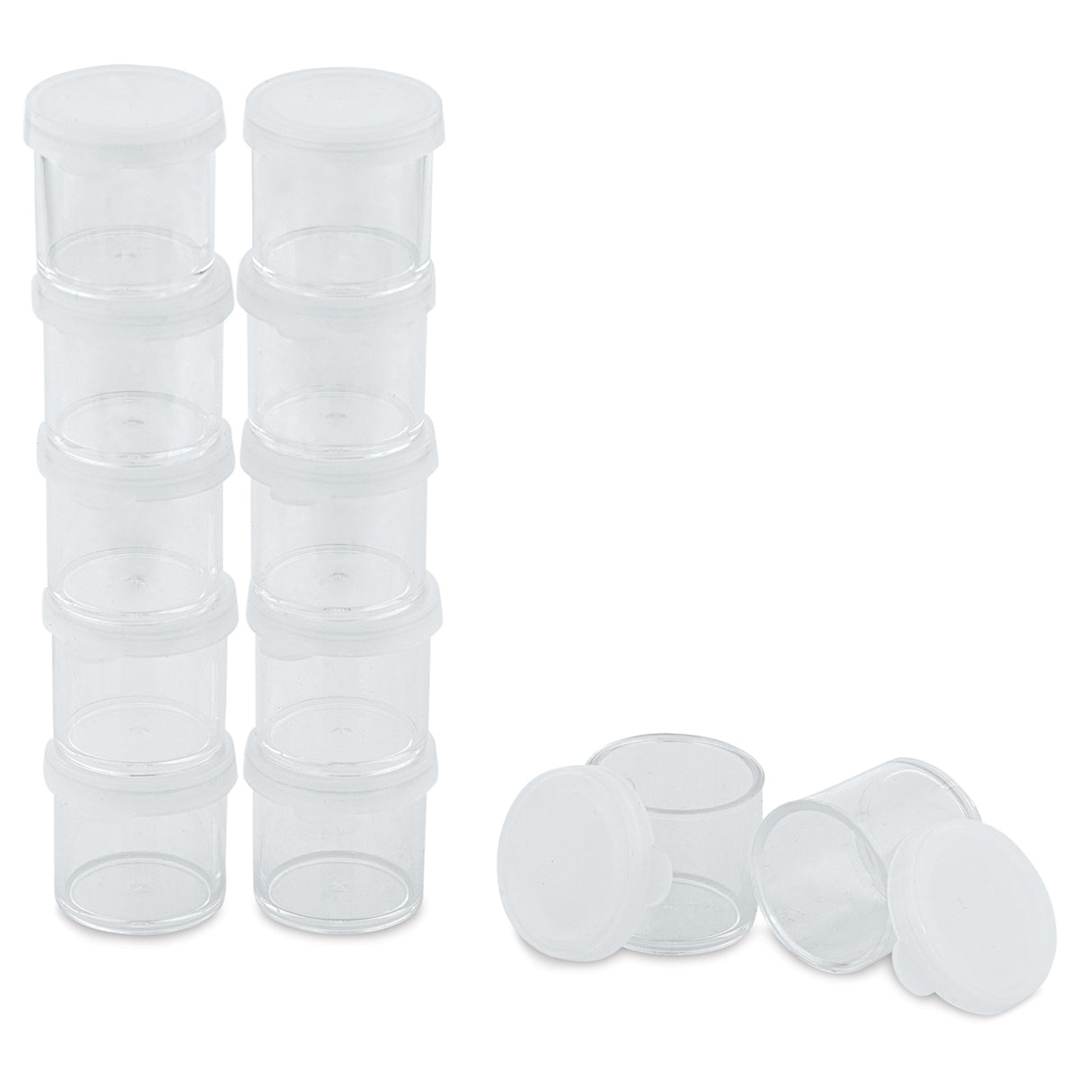 Open in modal - Blick Plastic Storage Cups - 0.4 oz, Pkg of 12 (two shown with lids removed)