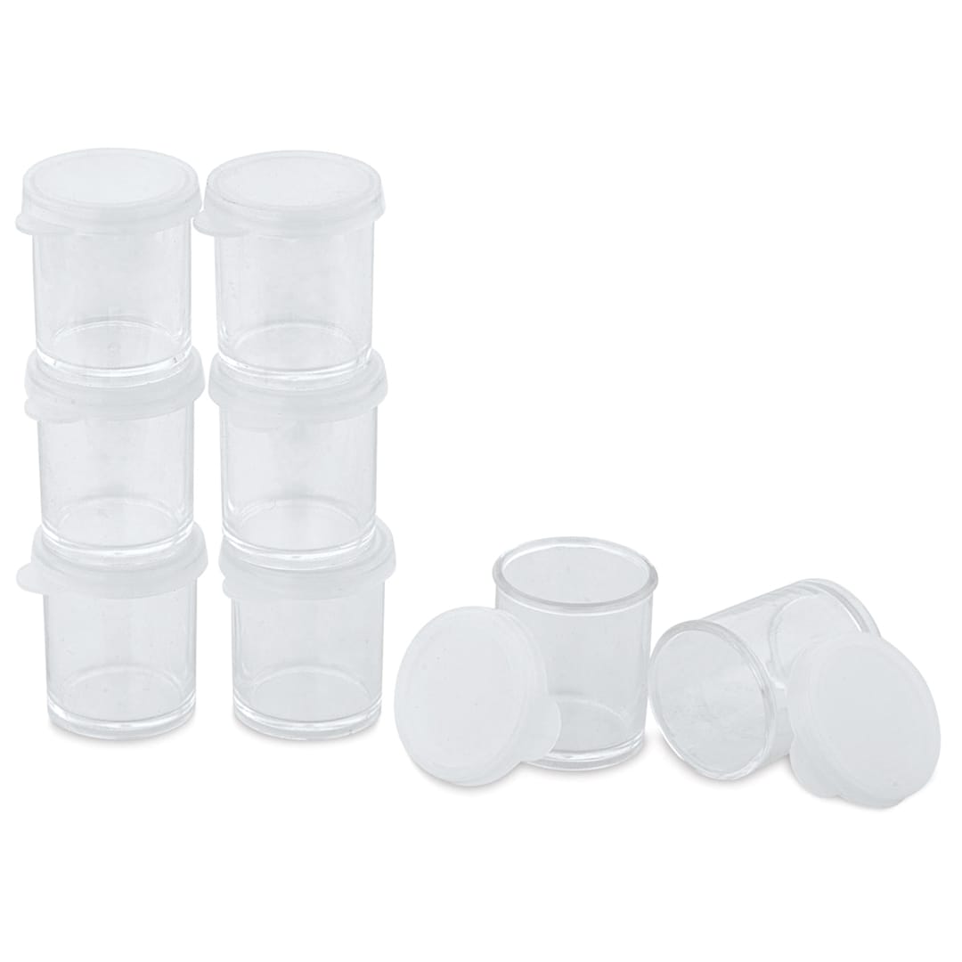Open in modal - Blick Plastic Storage Cups - 0.8 oz, Pkg of 8 (two cups with lids removed)