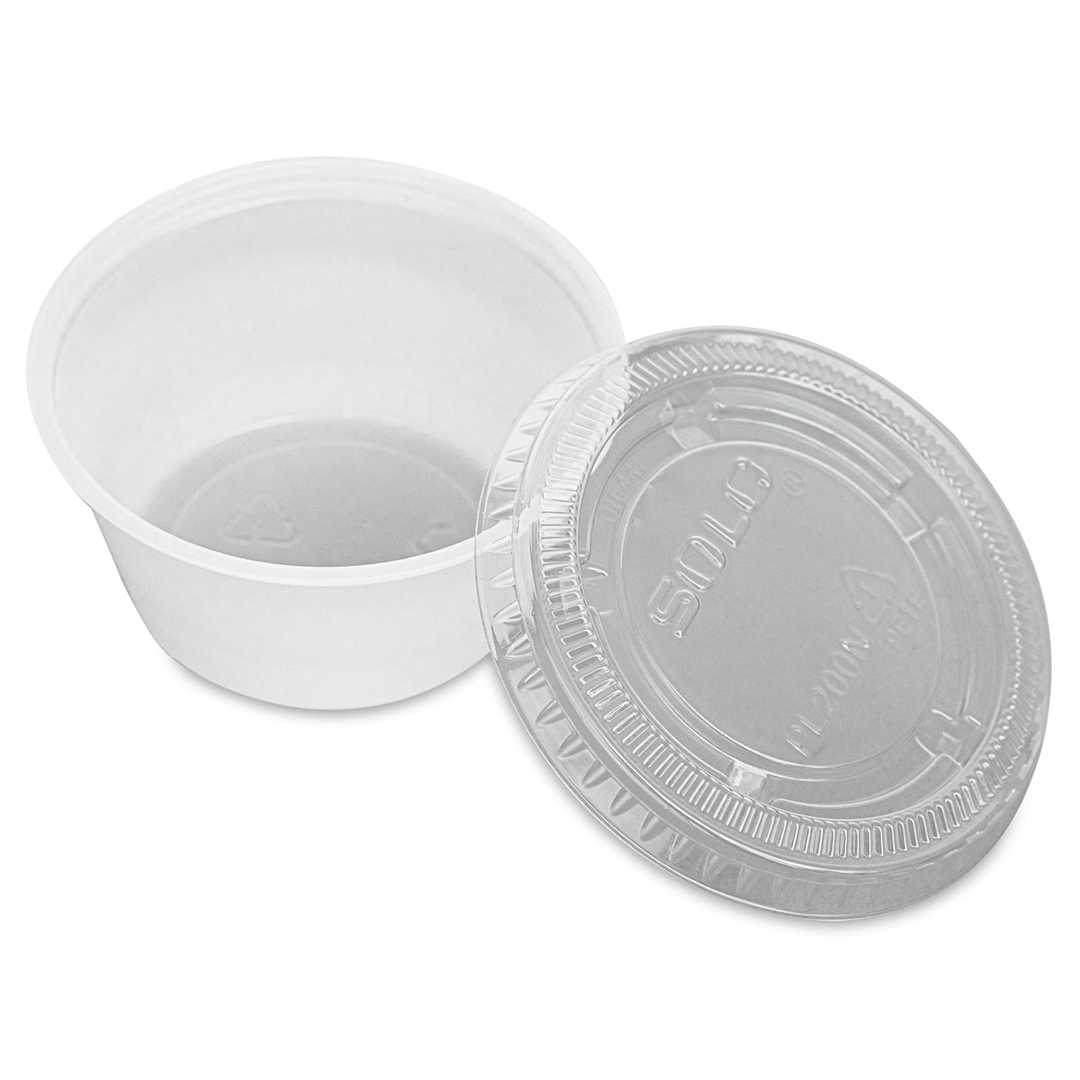 Open in modal - Uline Plastic Cups with Lids - Single 2 ounce cup with lid adjacent