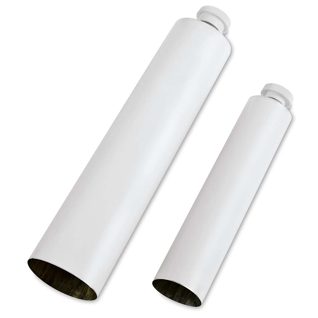 Open in modal - Utrecht Aluminum Paint Tubes - Large and small Tubes at angle showing open ends