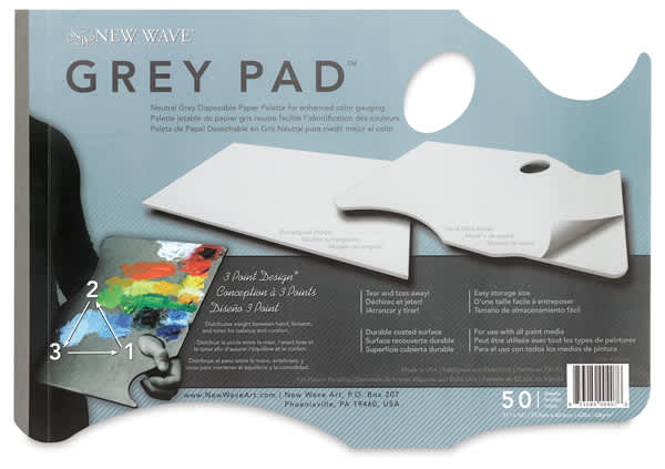Open in modal - New Wave Grey Pad Disposable Palette, Front view of Hand-Held package
