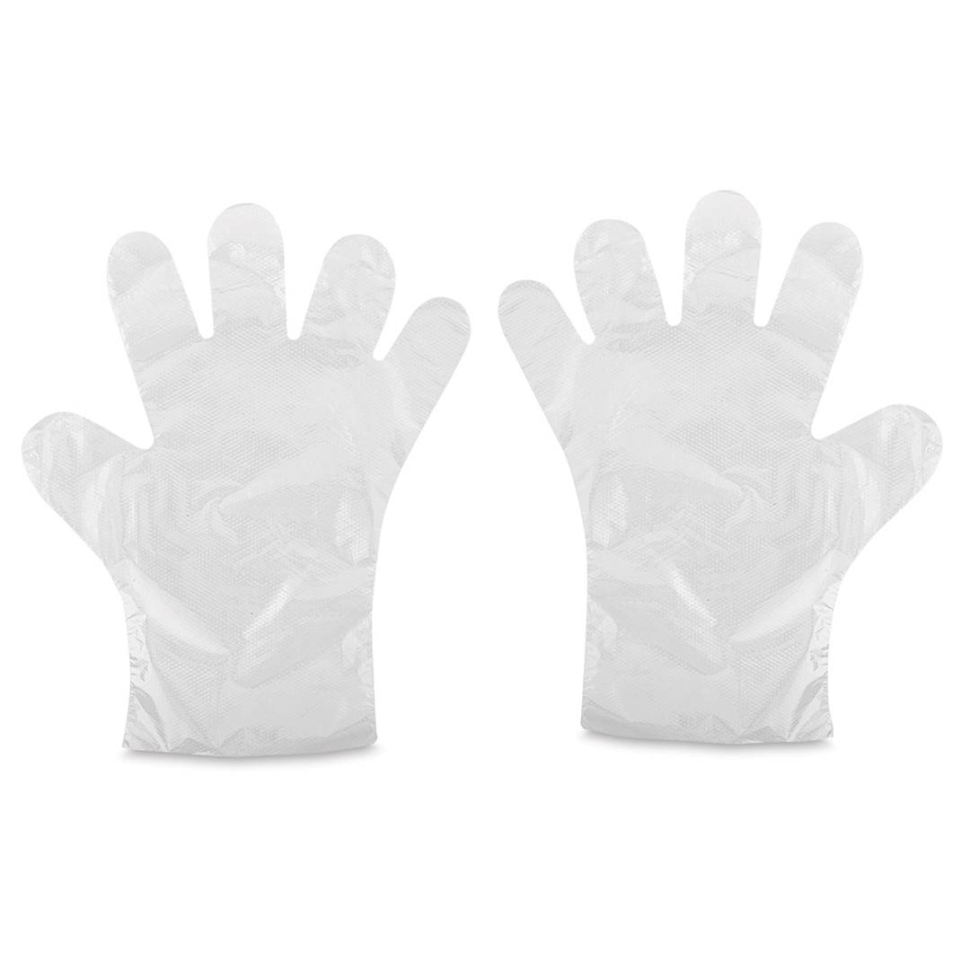 Open in modal - Glovies Disposable Gloves for Kids - Top view of Right and Left transparent gloves