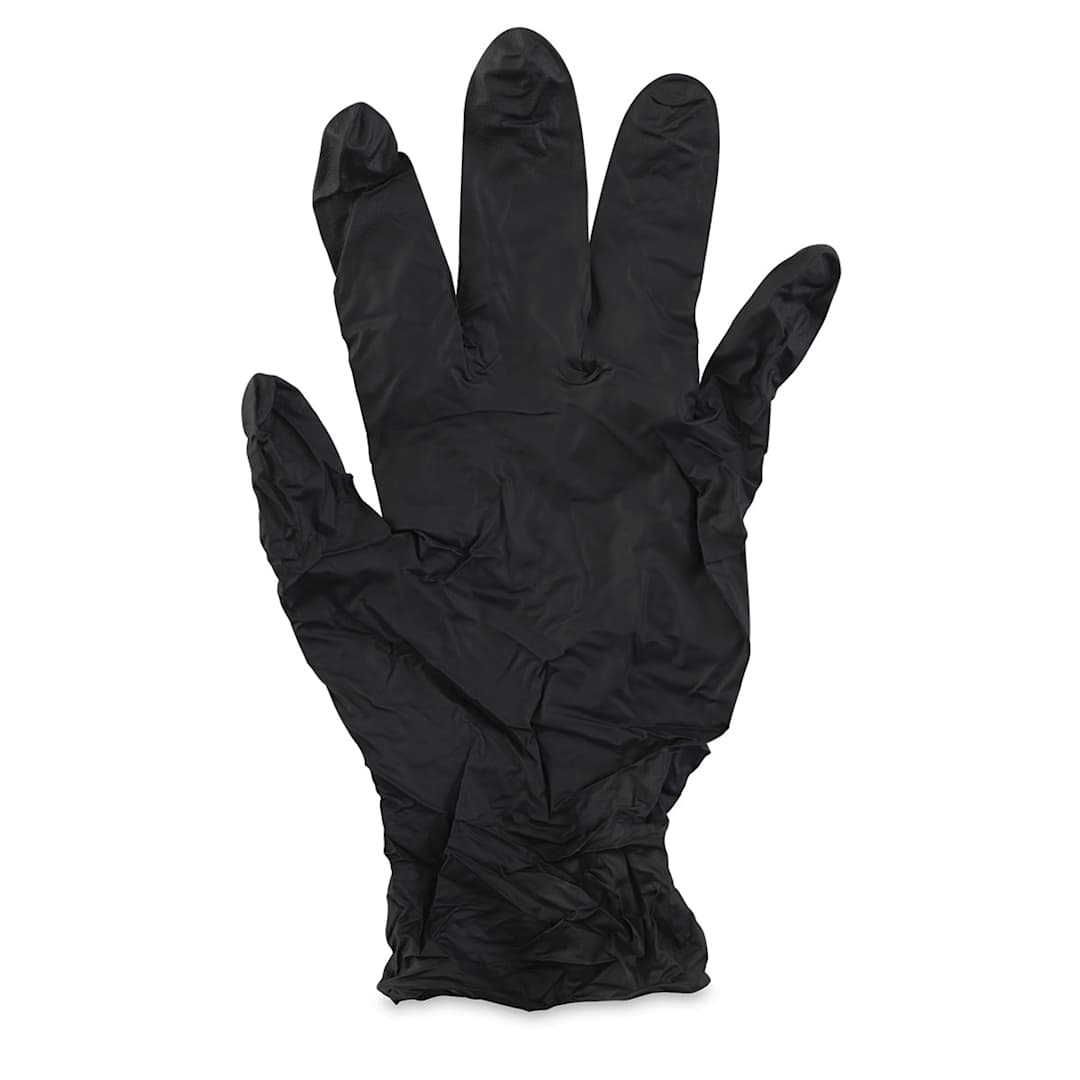 Open in modal - SemperForce Black Nitrile Gloves - Single left handed glove shown upright