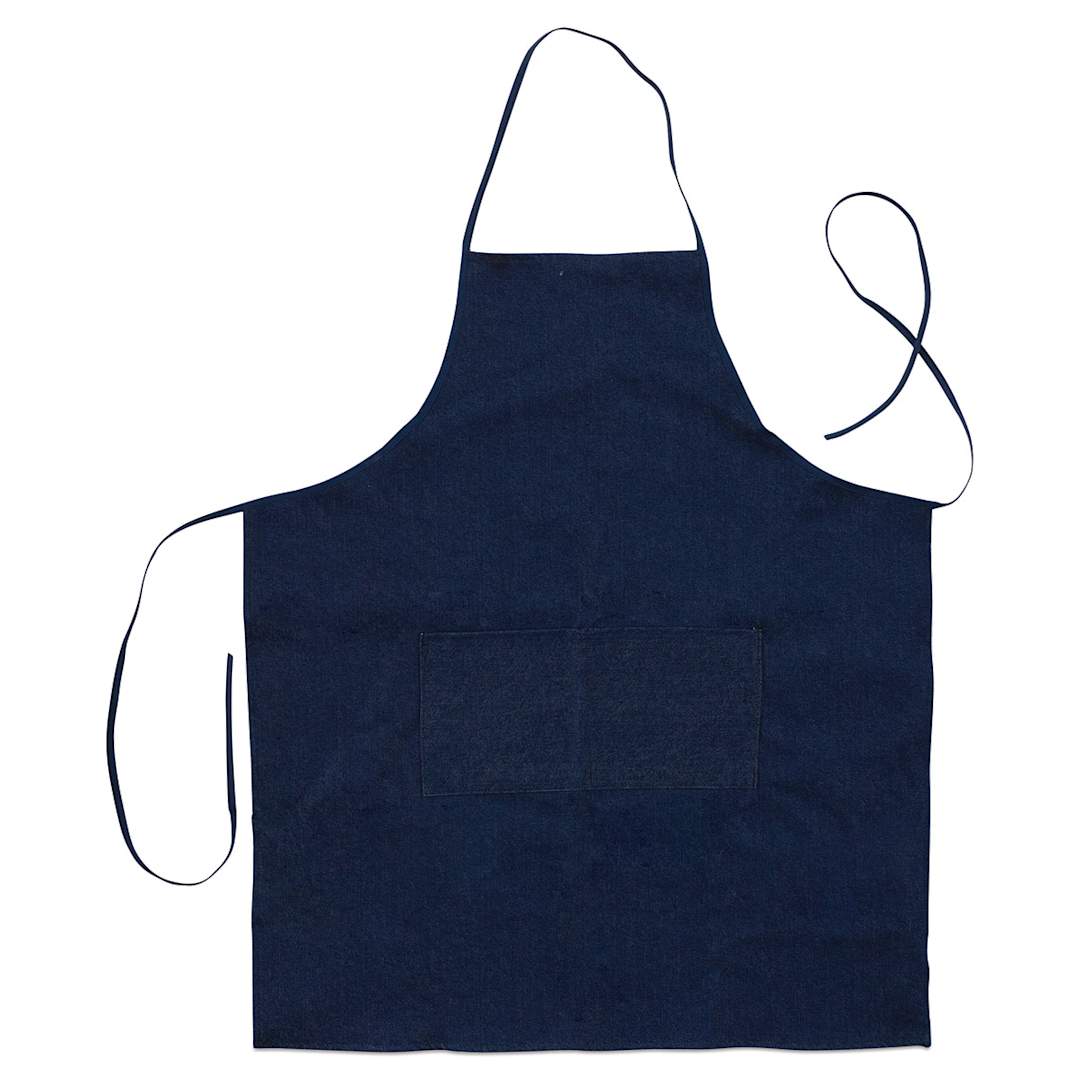 Open in modal - Wear'm Denim Aprons - Top view of 29" x 32" Denim apron showing waist ties and neck hole