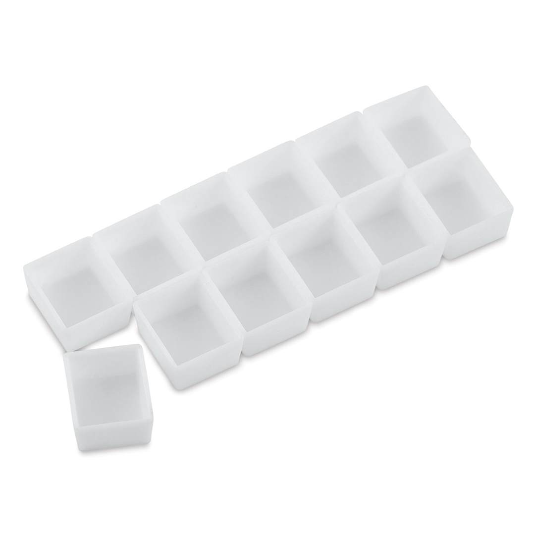 Open in modal - Blick Empty Watercolor Half Pans, - Angled view of 12 Half pans in two rows
